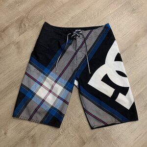 Y2K DC Shoes Co. Board Shorts Blue Black Men's Size 30 Skater Surf Swim Trunks
